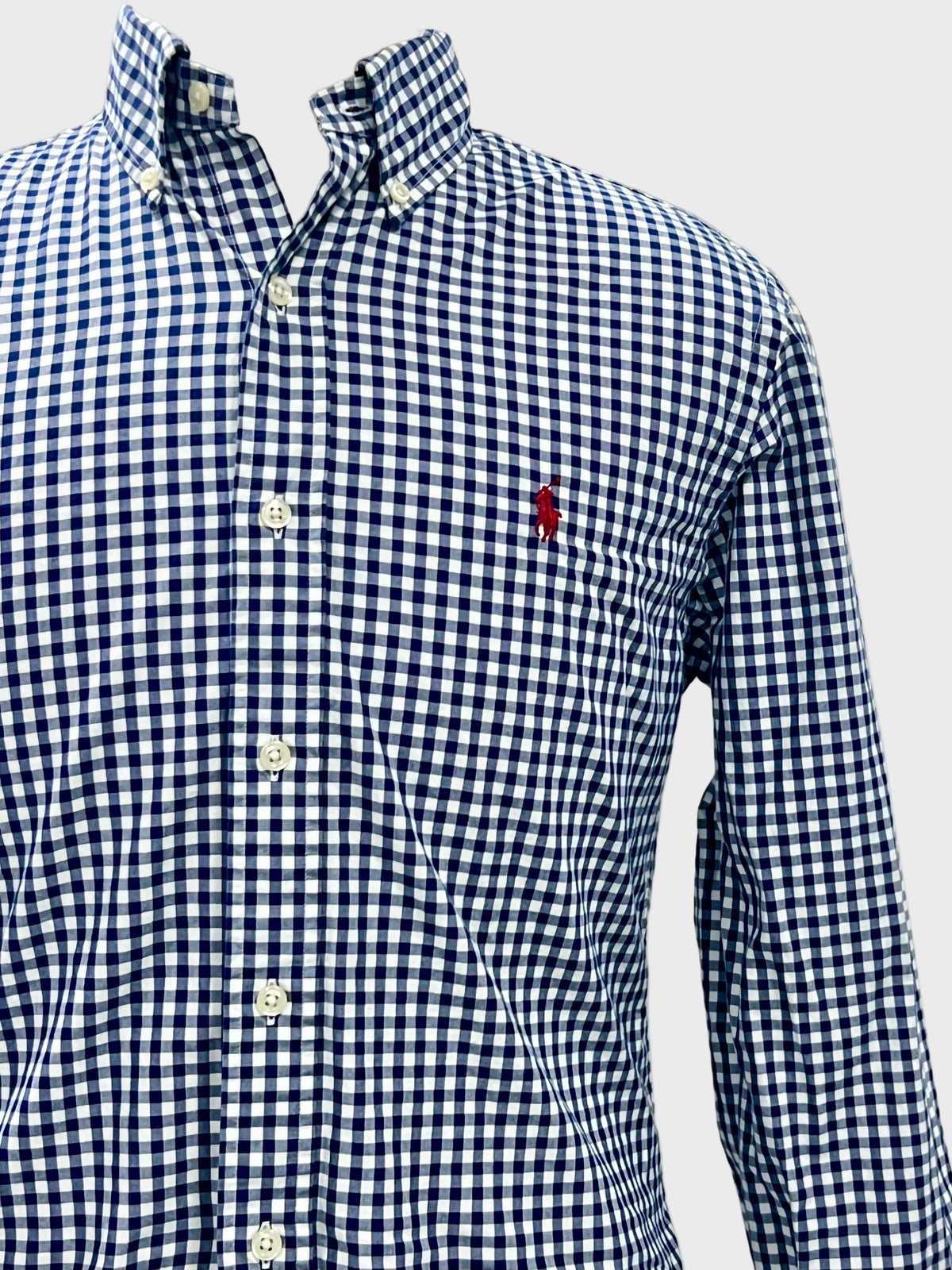 Camisa Polo Ralph Lauren 🏇🏼 de cuadros gingham azul navy y blanco Talla M Entalle Slim Fit