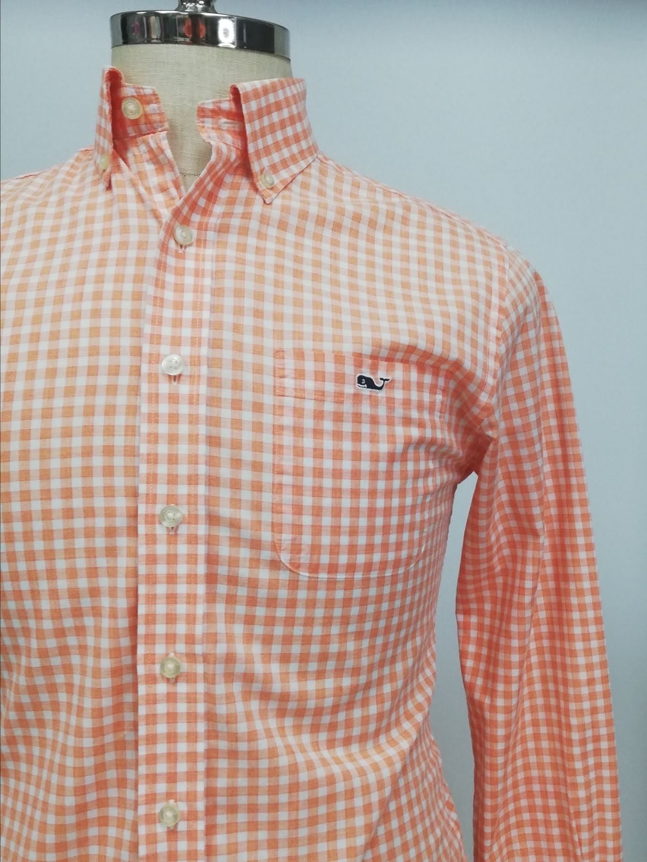 Camisa Vineyard Vines 🐳 de cuadros gingham en color naranja y blanco Talla S Entalle Regular