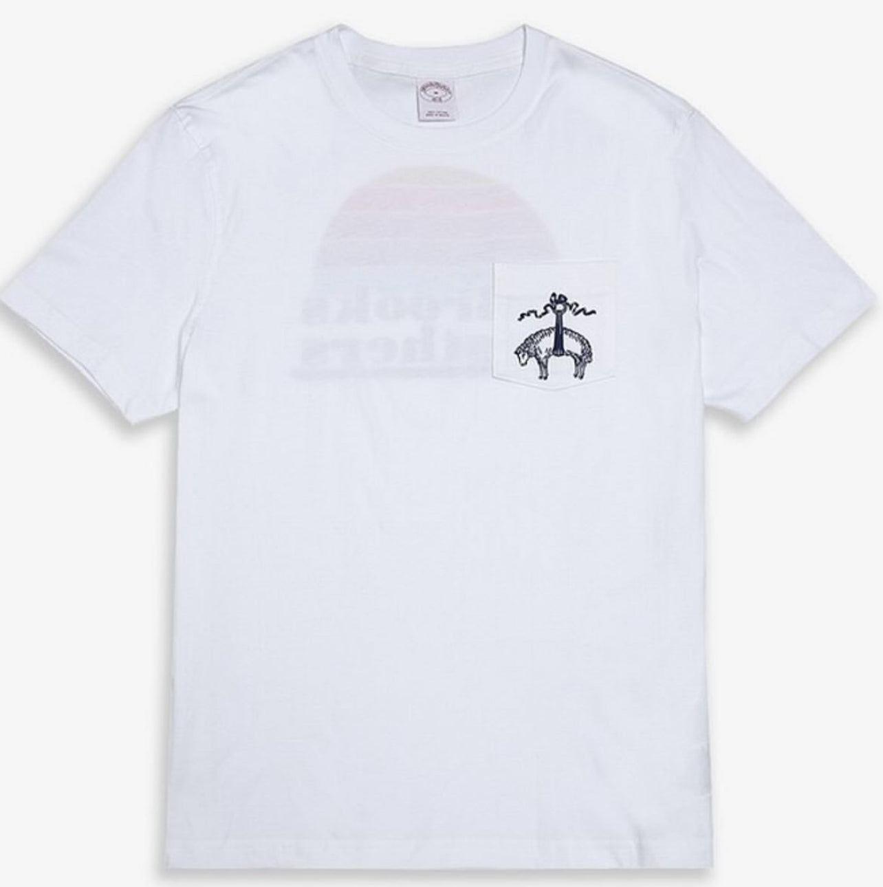 Camiseta cuello redondo Brooks Brothers 🐑 color blanco y logo en azul navy Talla L