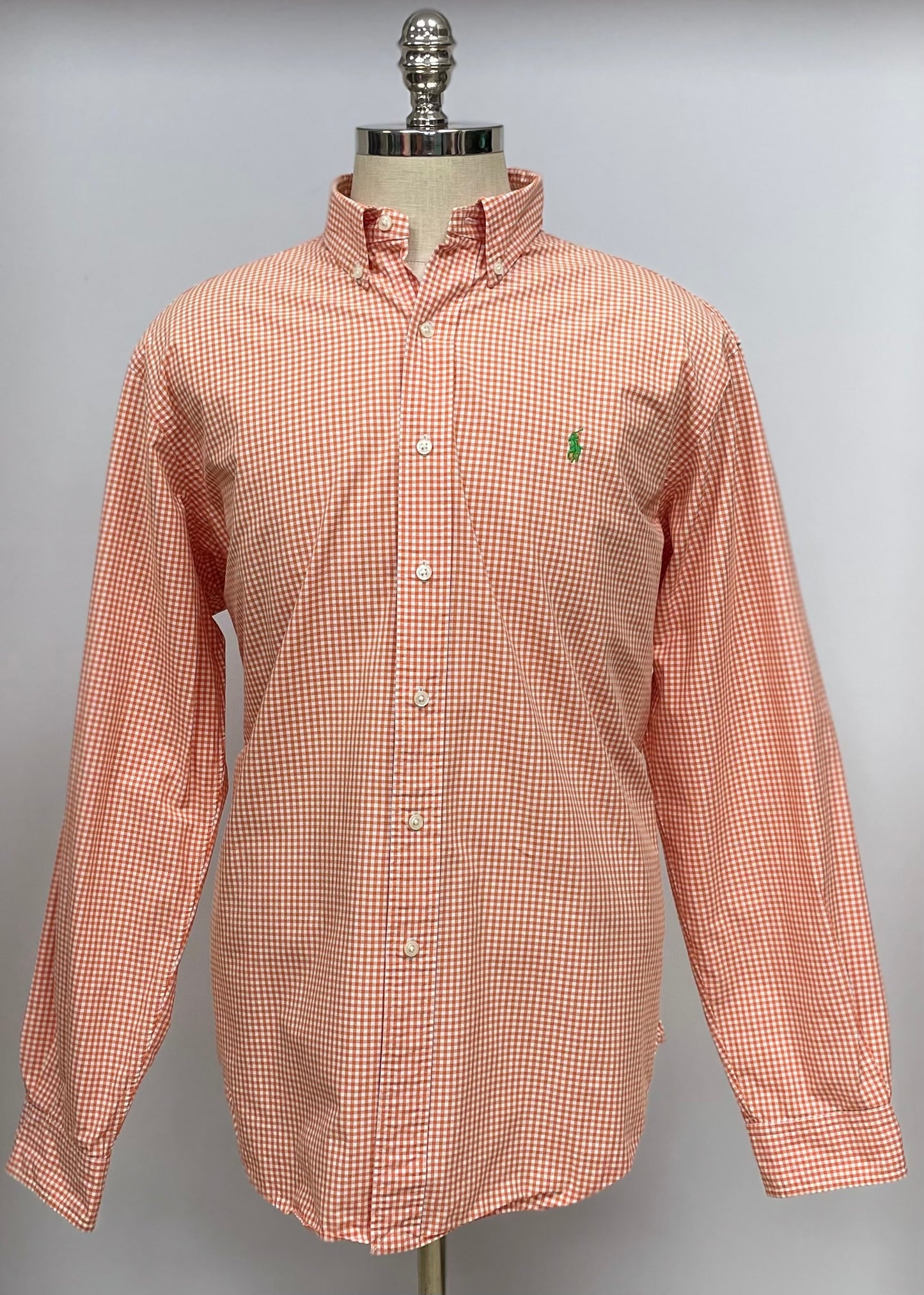 Camisa Polo Ralph Lauren 🏇🏼 con patron de cuadros gingham naranja y blanco Talla XL Entalle Clásico