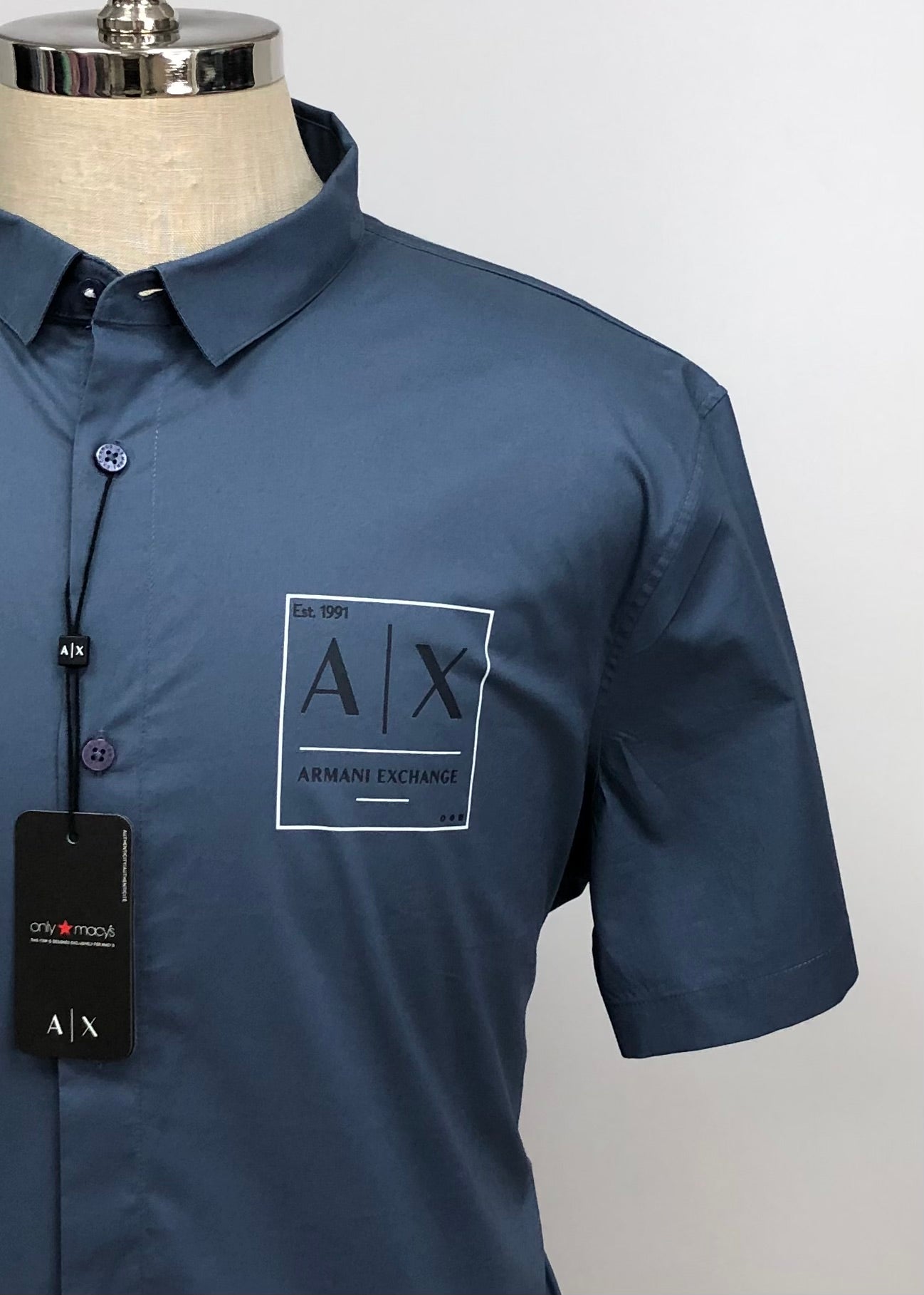 Camisa de botones Armani Exchange 🇮🇹 color azul grisáceo Talla XXL Entalle Slim Fit