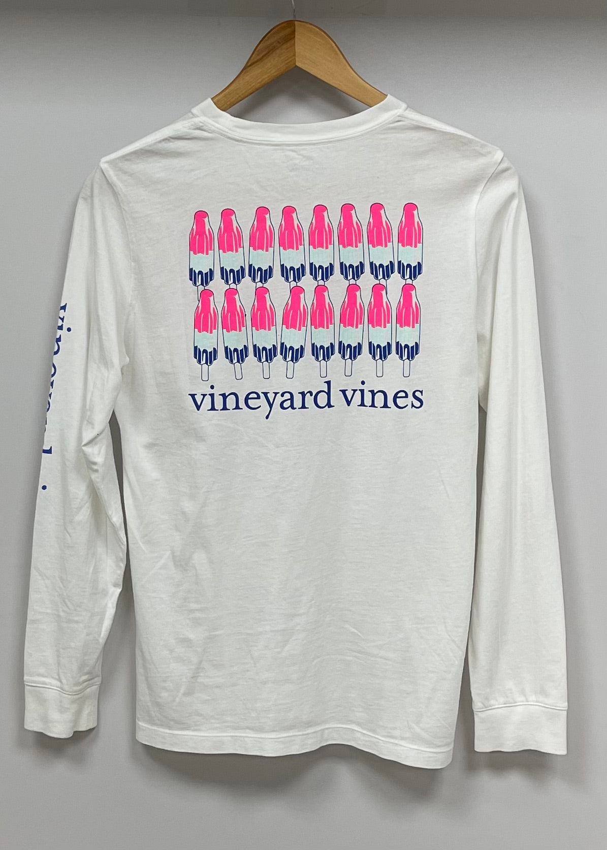 Camiseta de niña Vineyard Vines 🐳 color blanco con Diseño de paleta en rosado Talla L