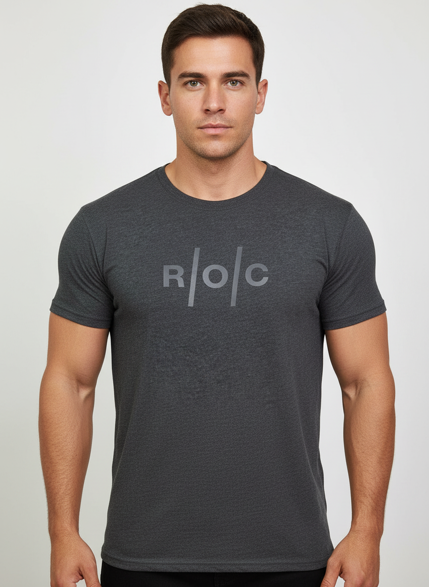 Camiseta de cuello redondo On Running 🏃🏻‍♂️ color gris oscuro con logo ROC en gris claro Talla M, L y XL