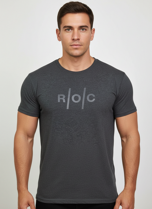 Camiseta de cuello redondo On Running 🏃🏻‍♂️ color gris oscuro con logo ROC en gris claro Talla M, L y XL