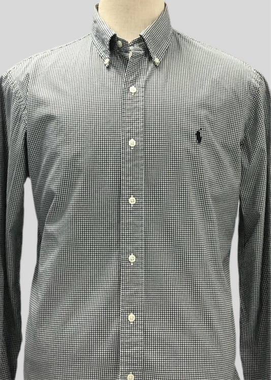 Camisa Polo Ralph Lauren 🏇🏼 con patron de cuadros gingham negro y blanco Talla L Entalle Custom Fit