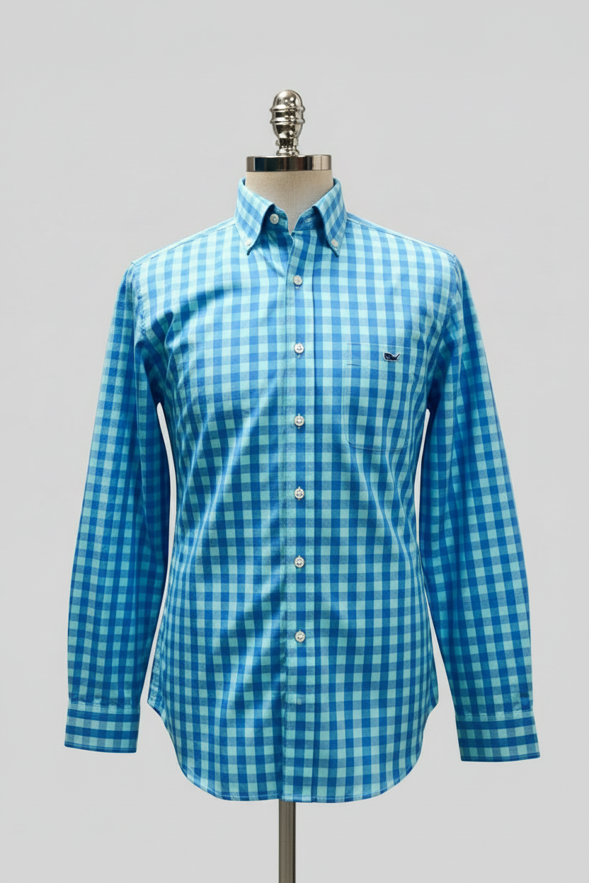 Camisa de botones Vineyard Vines 🐳 con de cuadros en color azul y turquesa Talla M Entalle Slim Fit