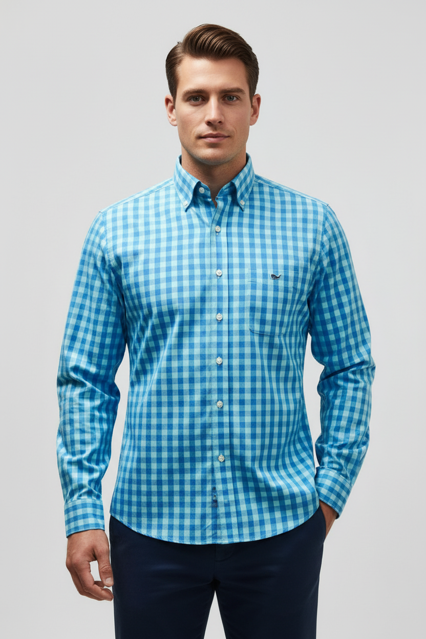 Camisa de botones Vineyard Vines 🐳 con de cuadros en color azul y turquesa Talla M Entalle Slim Fit