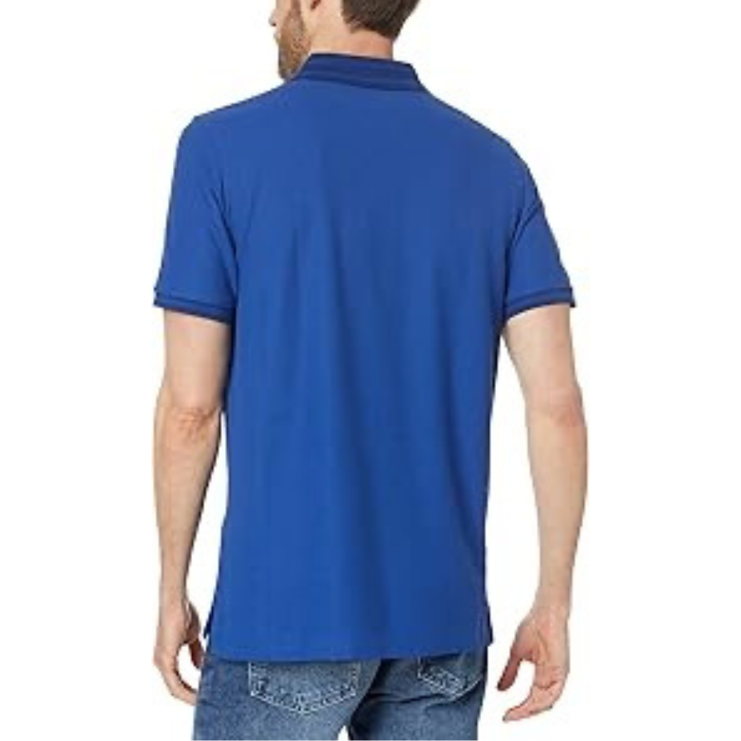 Camiseta Polo Psycho Bunny 🐰 Pique en color azul con diseño de cuello en azul oscuro Talla L Entalle Regular