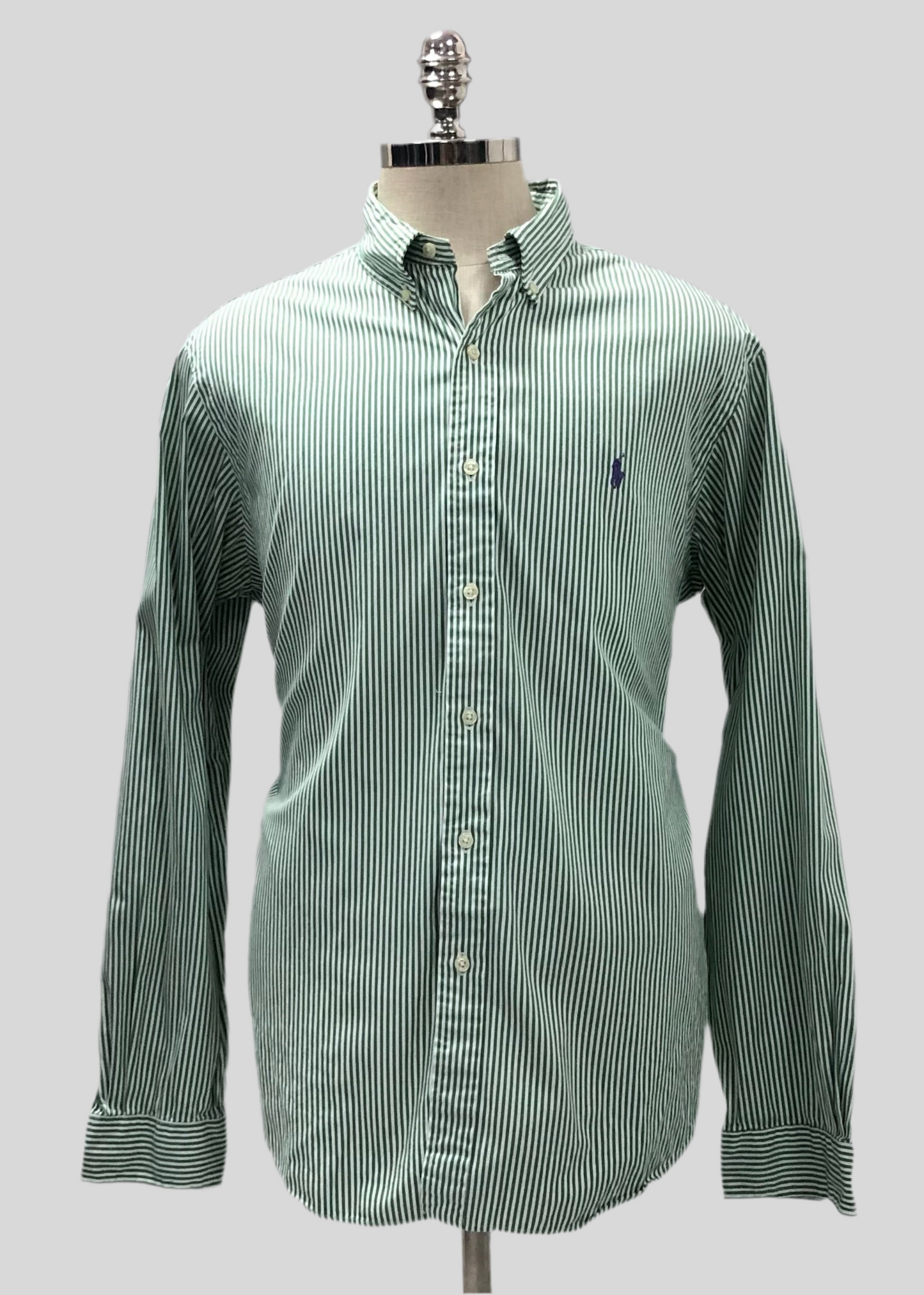 Camisa Polo Ralph Lauren 🏇🏼 con patrón de rayas en color verde claro y blanco Talla XL Entalle Regular