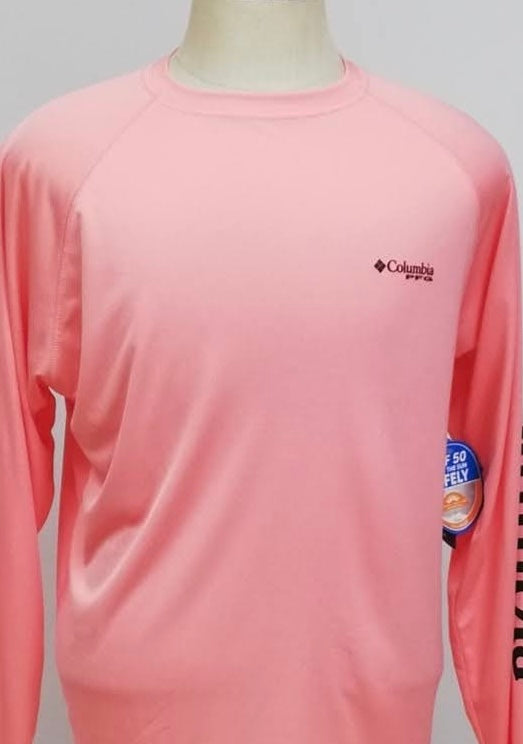 Camiseta cuello redondo Columbia 🔷 color rosado claro manga larga Talla S