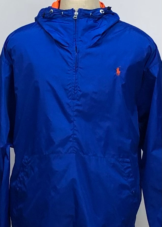 Jacket con capucha Polo Ralph Lauren 🏇🏼 Impermeable color azul intenso y con zíper de 1/4 con logo en color naranja Talla XL