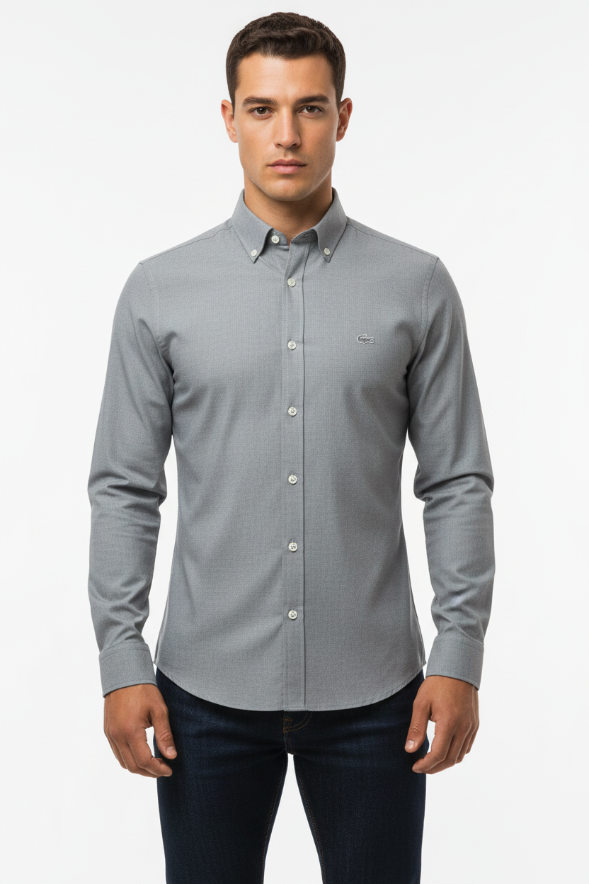 Camisa de botones Lacoste 🐊 color gris claro Talla M Entalle Regular