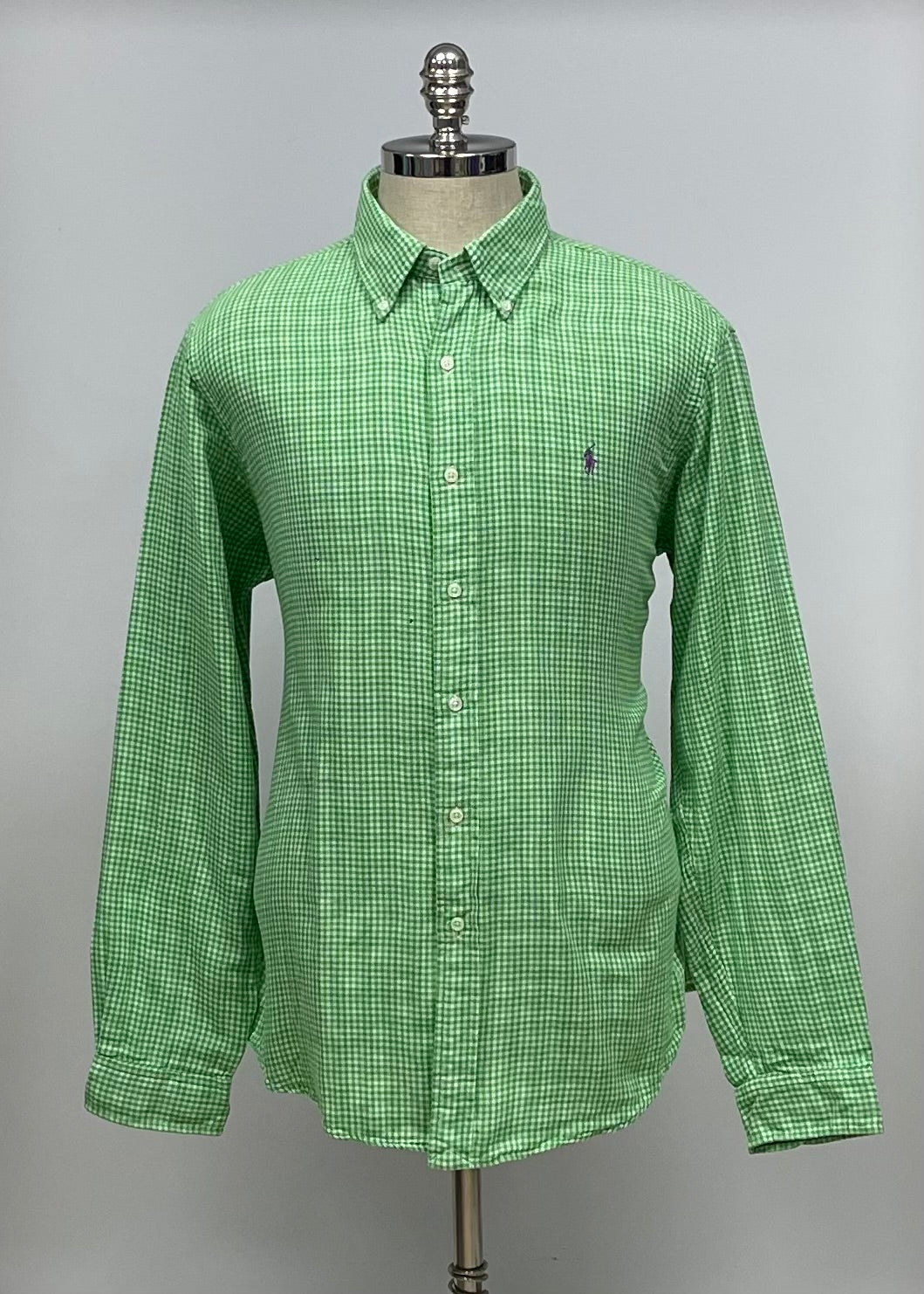 Camisa Polo Ralph Lauren 🏇🏼 con patron de cuadros gingham verde y blanco Talla XL Entalle Custom Fit