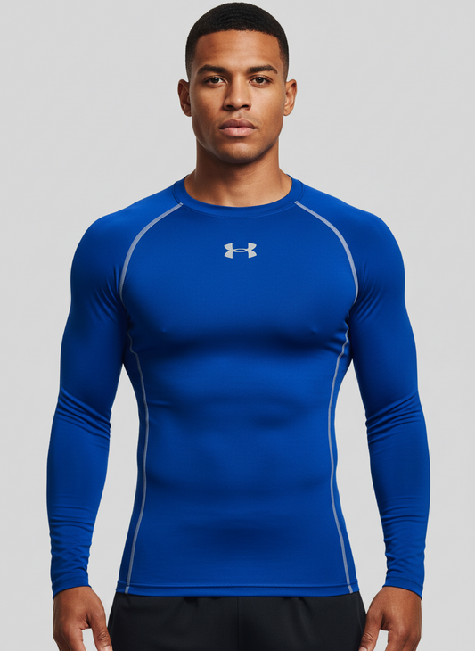 Camiseta de compresión Under Armour 🏋🏽 color azul intenso y logo en blanco Talla L