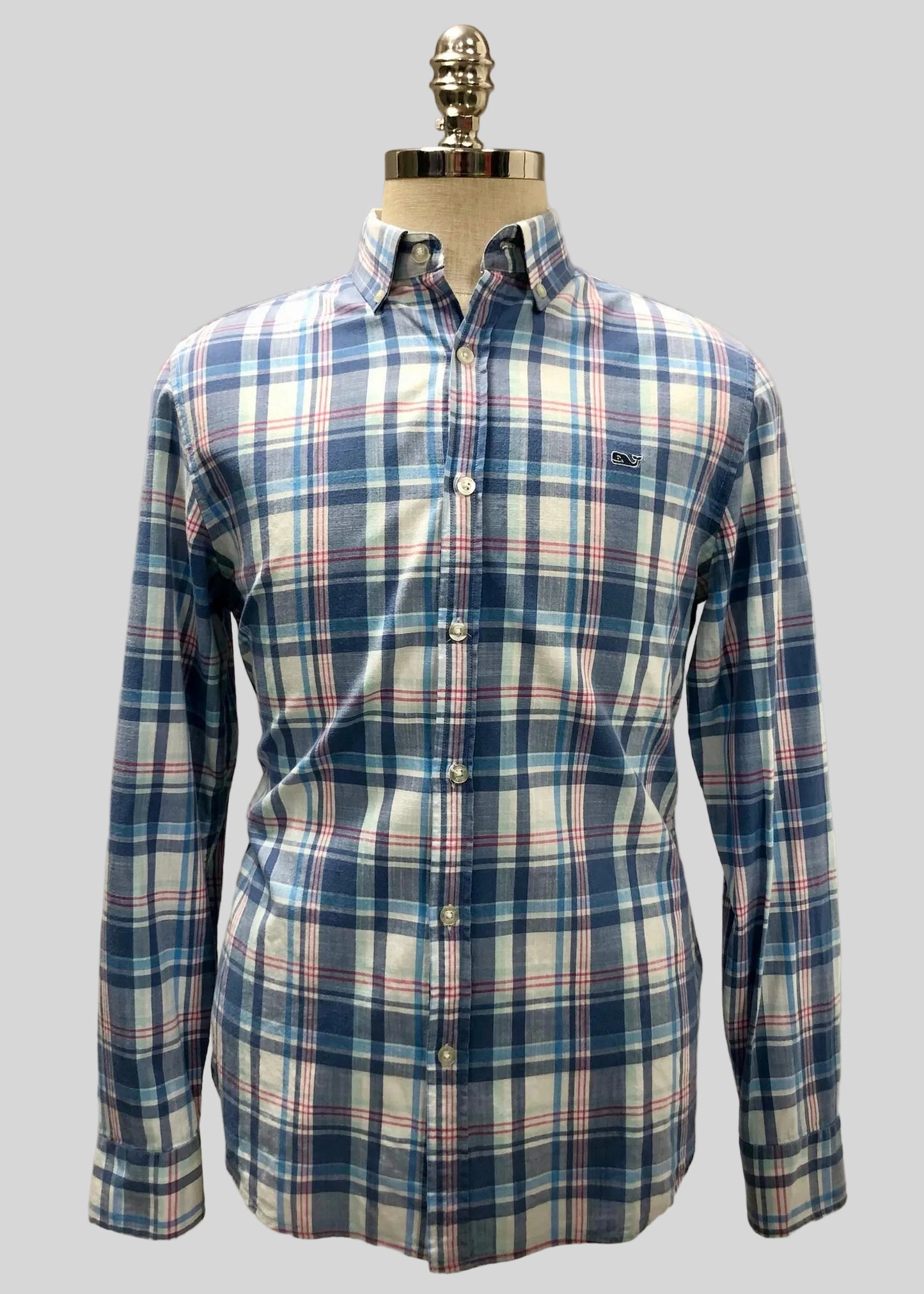 Camisa de botones Vineyard Vines 🐳 color blanco de cuadros en color celeste, azul y rosado Talla M Entalle Slim Fit