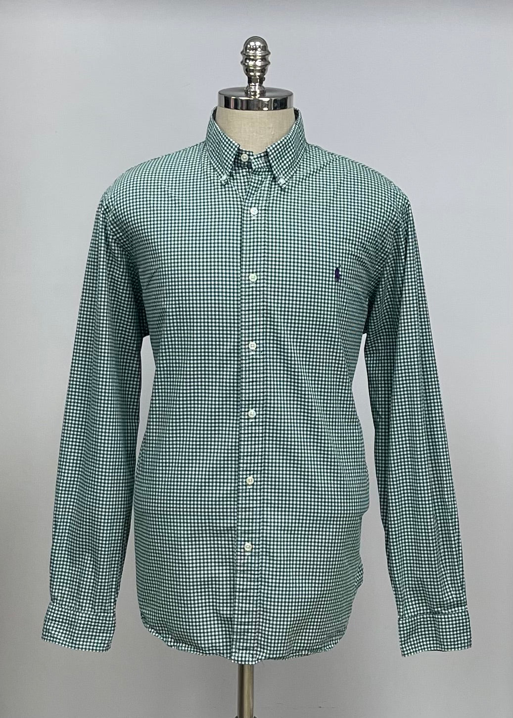 Camisa Polo Ralph Lauren 🏇🏼 con patrón de cuadros gingham verde oscuro y blanco Talla XL Entalle Clasico