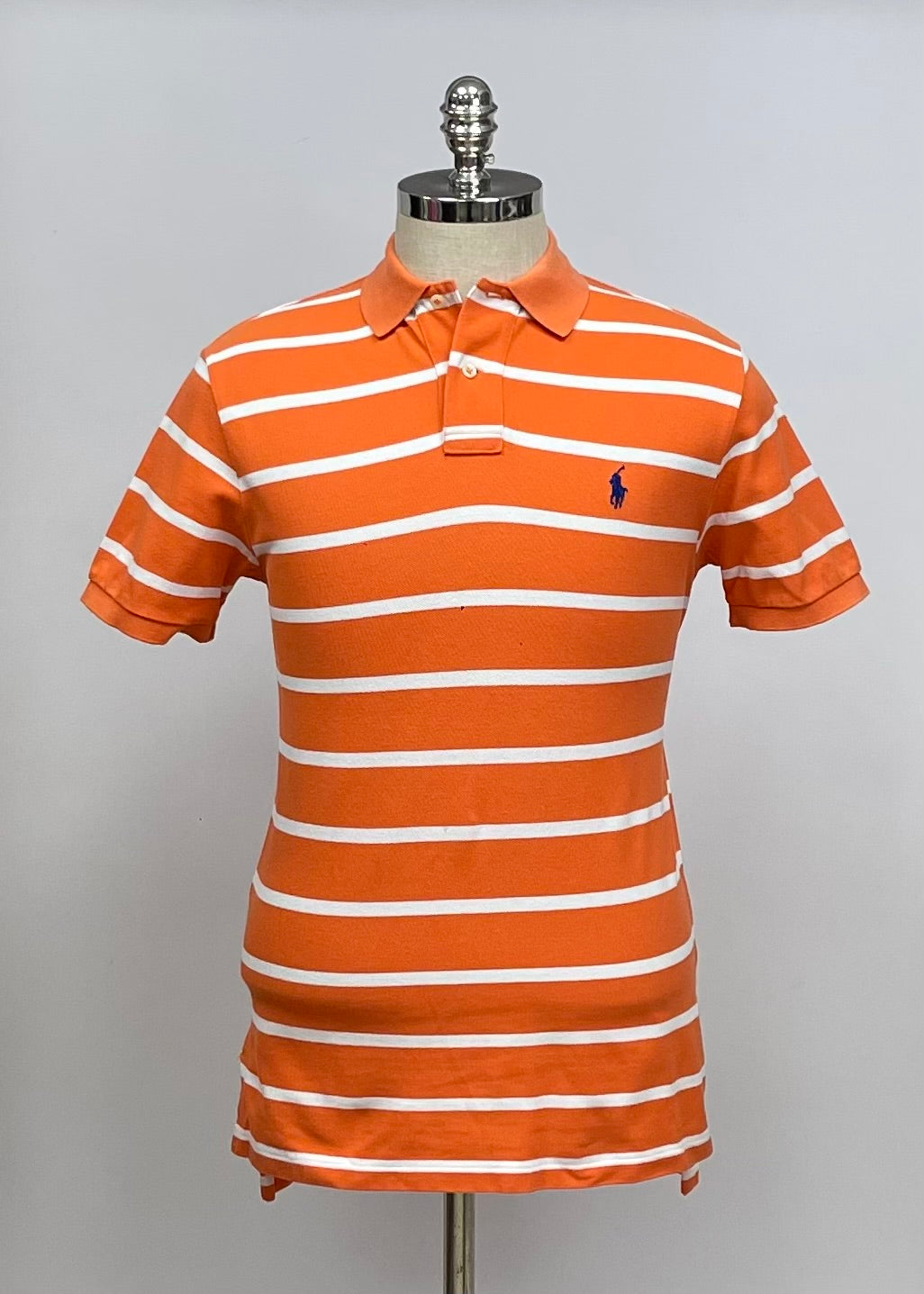 Camiseta Polo Ralph Lauren 🏇🏼 con patron de rayas en color naranja y blanco Talla M Entalle Custom Fit