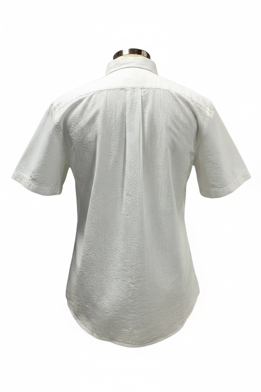 Camisa de botones Brooks Brothers 🐑 Seersucker color blanco y logo rojo Talla L Entalle Regular