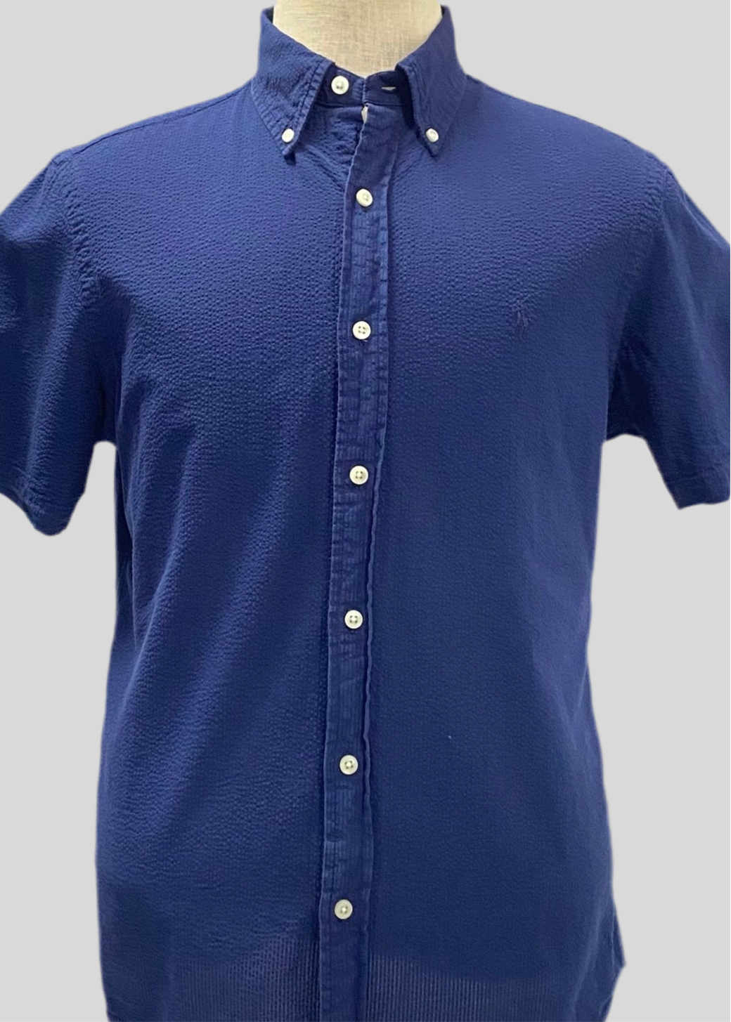 Camisa Polo Ralph Lauren 🏇🏼 Seersucker Color azul navy Talla M Entalle Clásico