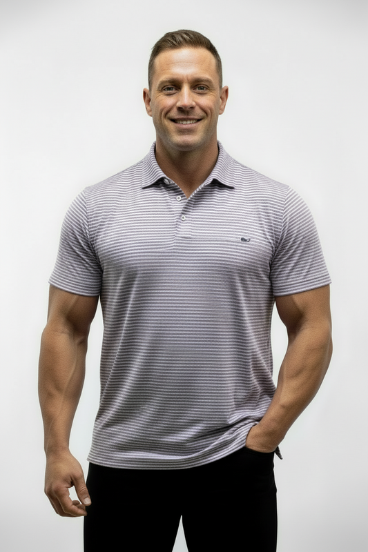 Camiseta Polo Vineyard Vines 🐳 Performance con rayas en morado y blanco Talla XL Entalle Regular