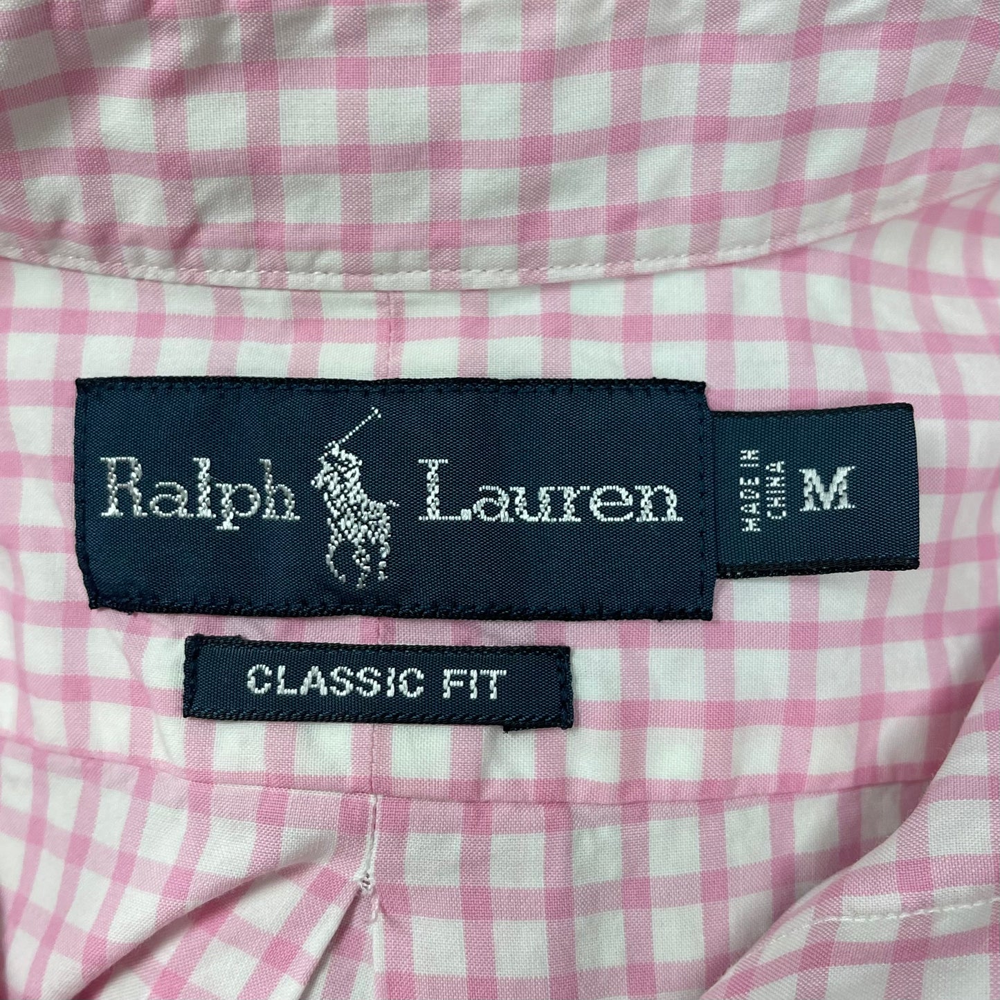 Camisa Polo Ralph Lauren 🏇🏼 color blanco con patron de cuadros rosado Talla M Entalle Clásico