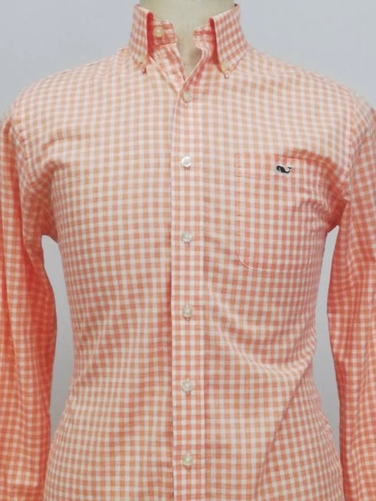 Camisa Vineyard Vines 🐳 de cuadros gingham en color naranja y blanco Talla S Entalle Regular