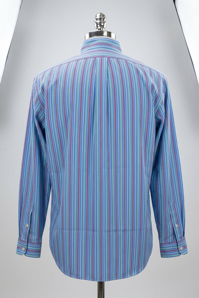 Camisa de botones Polo Ralph Lauren 🏇🏼 color azul de rayas en verde, rojo y blanco Talla L Entalle Clásico