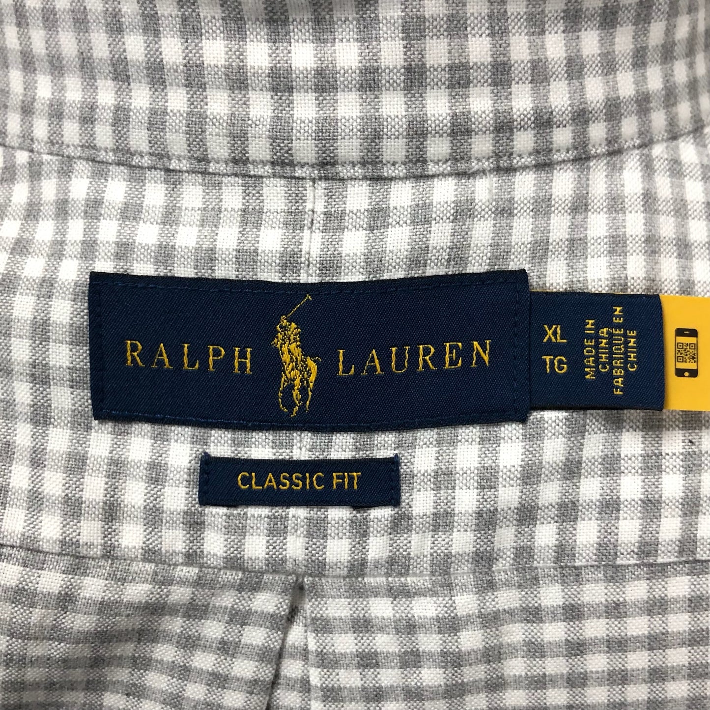 Camisa Polo Ralph Lauren 🏇🏼 con patron de cuadros gingham gris y blanco Talla XL Entalle Clásico