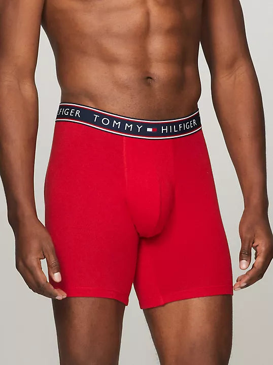Paquete de 4 Boxer Briefs Tommy Hilfiger 🇺🇸  Tela algodón stretch color rojo, gris y negro Talla M