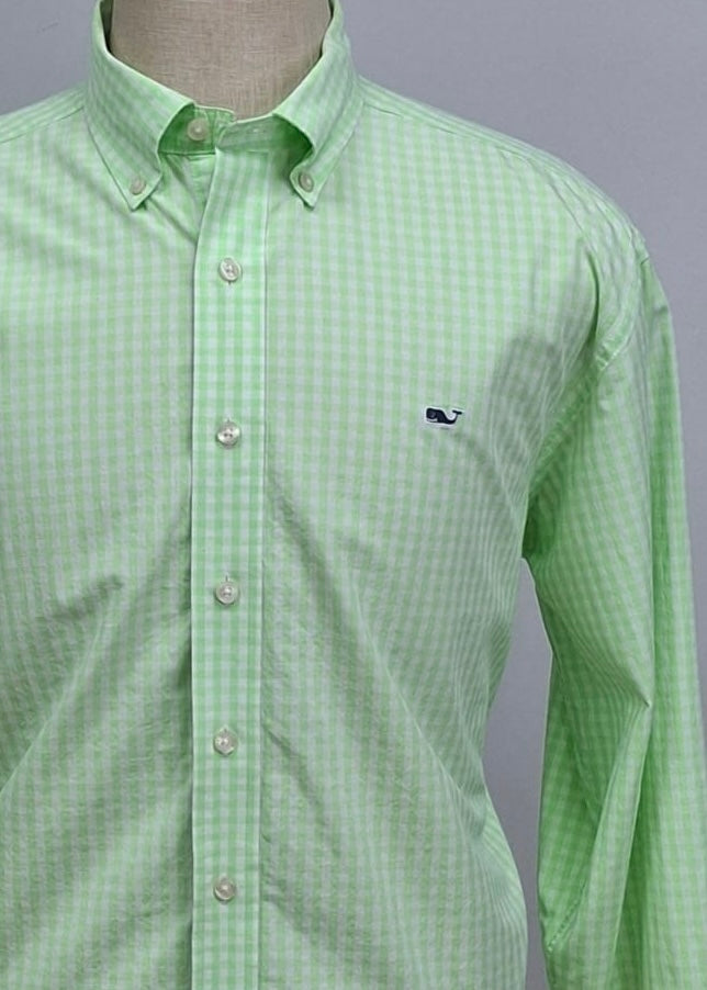 Camisa de botones Vineyard Vines 🐳 colon patrón de cuadros en color verde claro y blanco Talla XL Entalle Regular