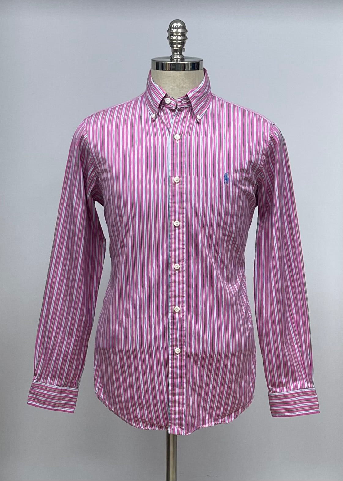 Camisa Polo Ralph Lauren 🏇🏼 con rayas en color rosado, verde y blanco Talla S Entalle Regular