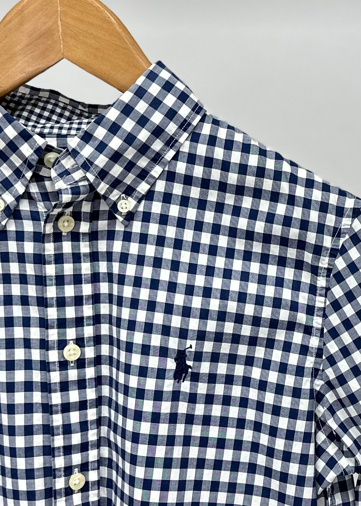 Camisa de mujer Polo Ralph Lauren 🏇🏼 con patrón de cuadros gingham azul y blanco Talla S Entalle Slim Fit