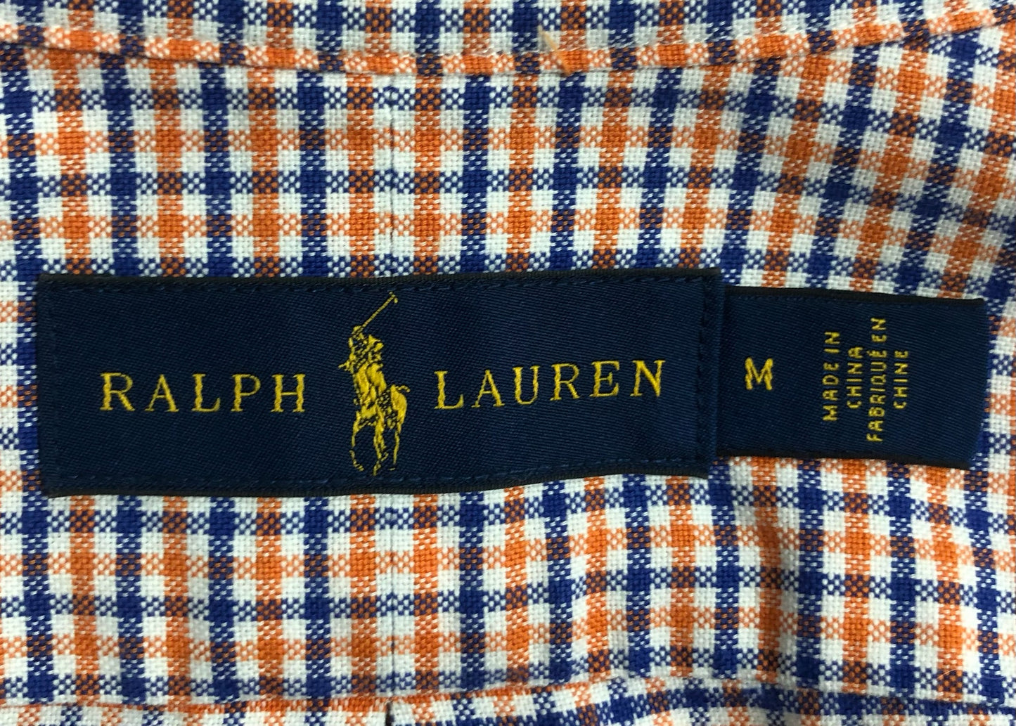 Camisa Polo Ralph Lauren 🏇🏼 Color blanco con patron de cuadros azul y naranja Talla M Entalle Regular