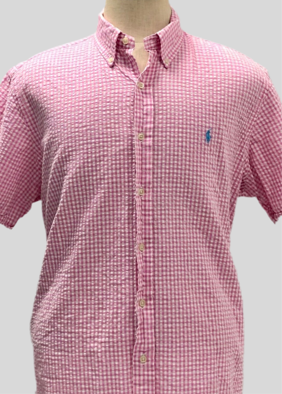 Camisa de botones Polo Ralph Lauren 🏇🏼 Seersucker de cuadros gingham en rosado y blanco Talla XL Entalle Regular