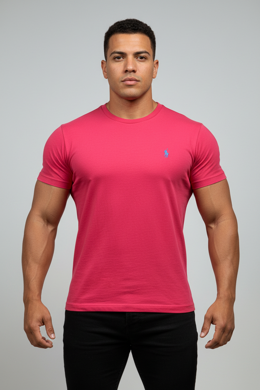 Camiseta cuello Redondo Polo Ralph Lauren 🏇🏼 color rosado intenso manga corta Talla Medium Entalle Regular