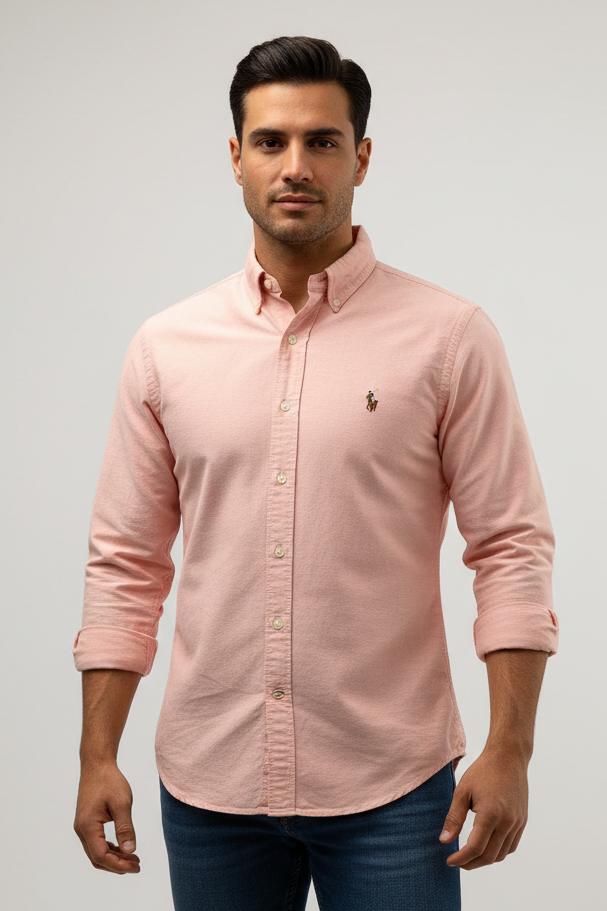 Camisa de botones Polo Ralph Lauren 🏇🏼 Oxford en color salmon Talla M Entalle Custom Fit