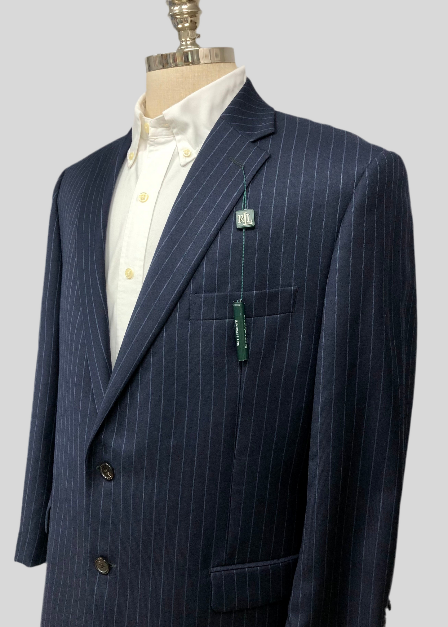 Chaqueta Blazer Ralph Lauren 🇺🇸 de Corte Regular en tono azul navy con rayas grises Talla Large (44R)