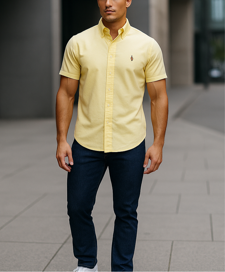 Camisa de botones Polo Ralph Lauren 🏇🏼 Oxford en color amarillo claro Talla M Entalle Clásico