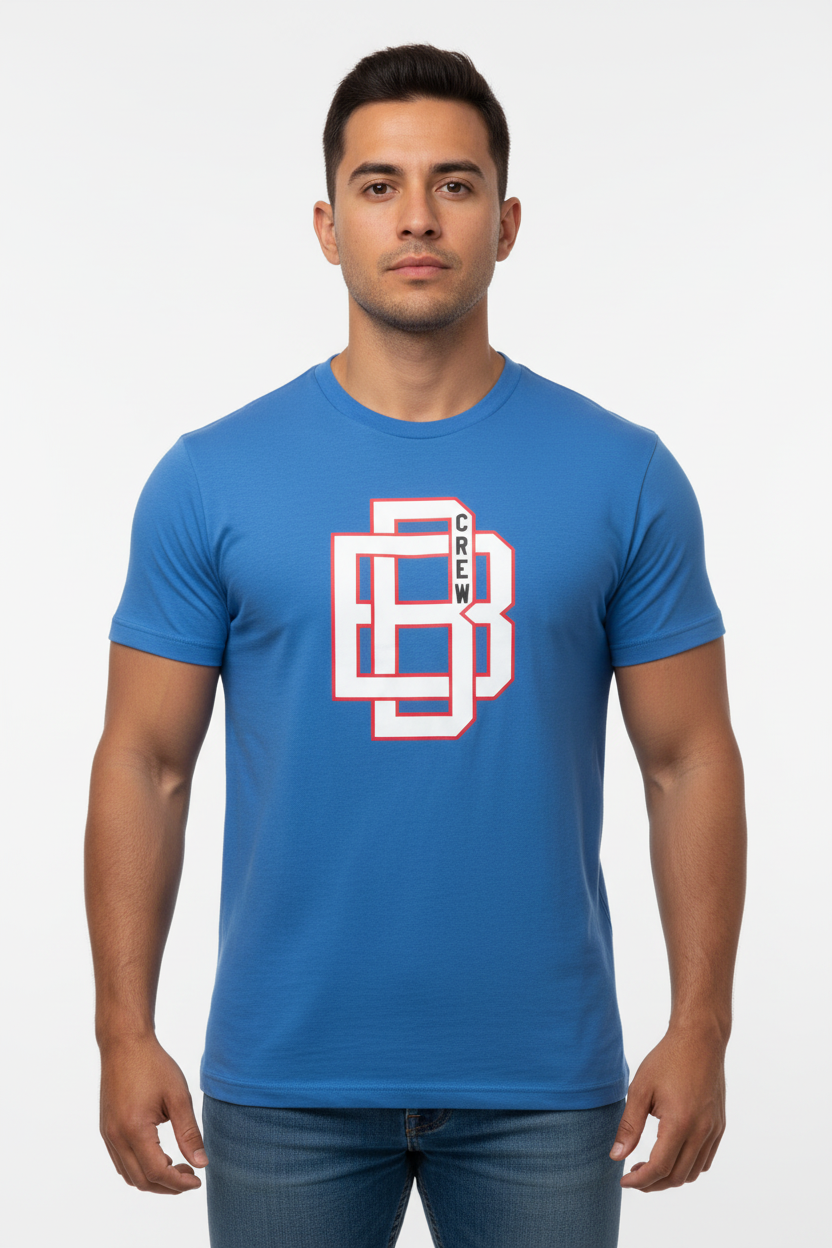 Camiseta cuello redondo Brooks Brothers 🐑 color celeste y diseño de logo universitario Talla L