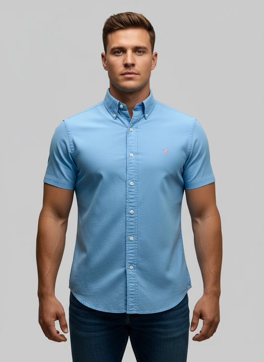 Camisa de botones Polo Ralph Lauren 🏇🏼 en color celeste grisáceo Talla M Entalle Clásico