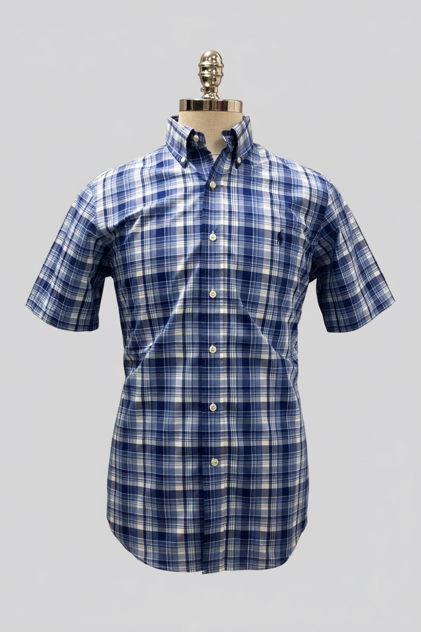 Camisa Polo Ralph Lauren 🏇🏼 de cuadros tartán en azul y blanco Talla M Entalle Regular