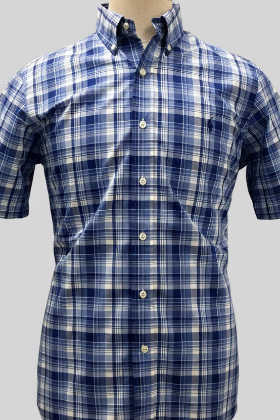 Camisa Polo Ralph Lauren 🏇🏼 de cuadros tartán en azul y blanco Talla M Entalle Regular