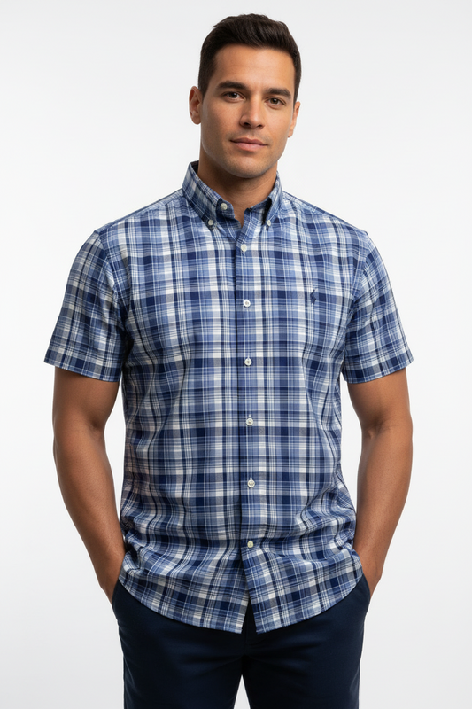 Camisa Polo Ralph Lauren 🏇🏼 de cuadros tartán en azul y blanco Talla M Entalle Regular