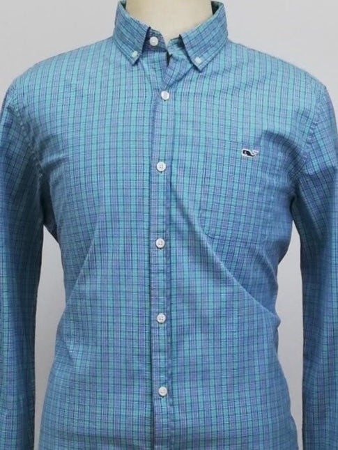 Camisa de botones Vineyard Vines 🐳 de cuadros en color azul, verde y blanco Talla L Entalle Slim Fit
