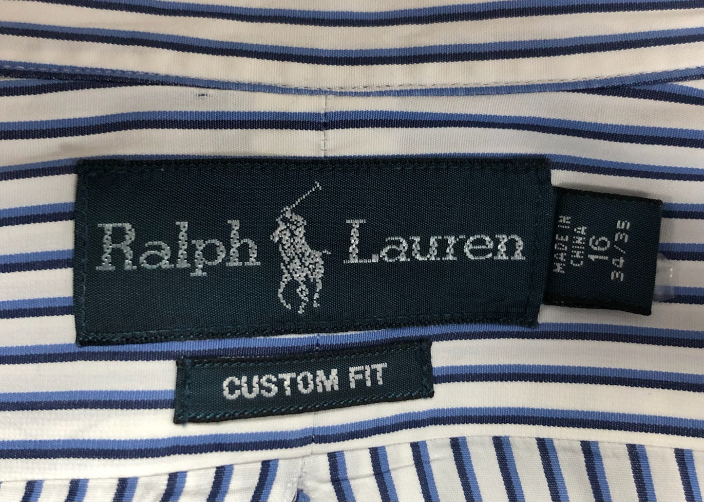 Camisa Polo Ralph Lauren 🏇🏼 Color blanco de rayas en color azul navy Talla L Entalle Custom Fit