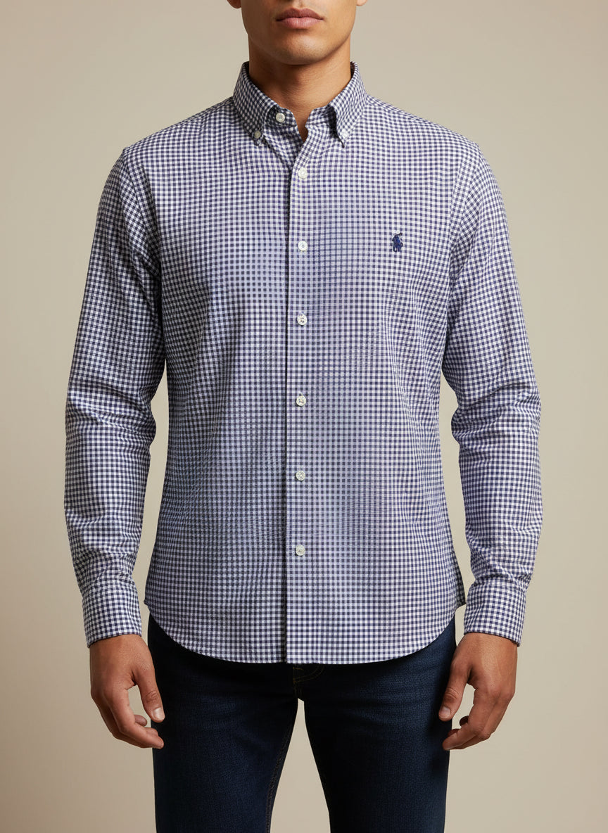 Camisa de botones Polo Ralph Lauren 🏇🏼 de cuadros morado y blanco Talla L Entalle Regular