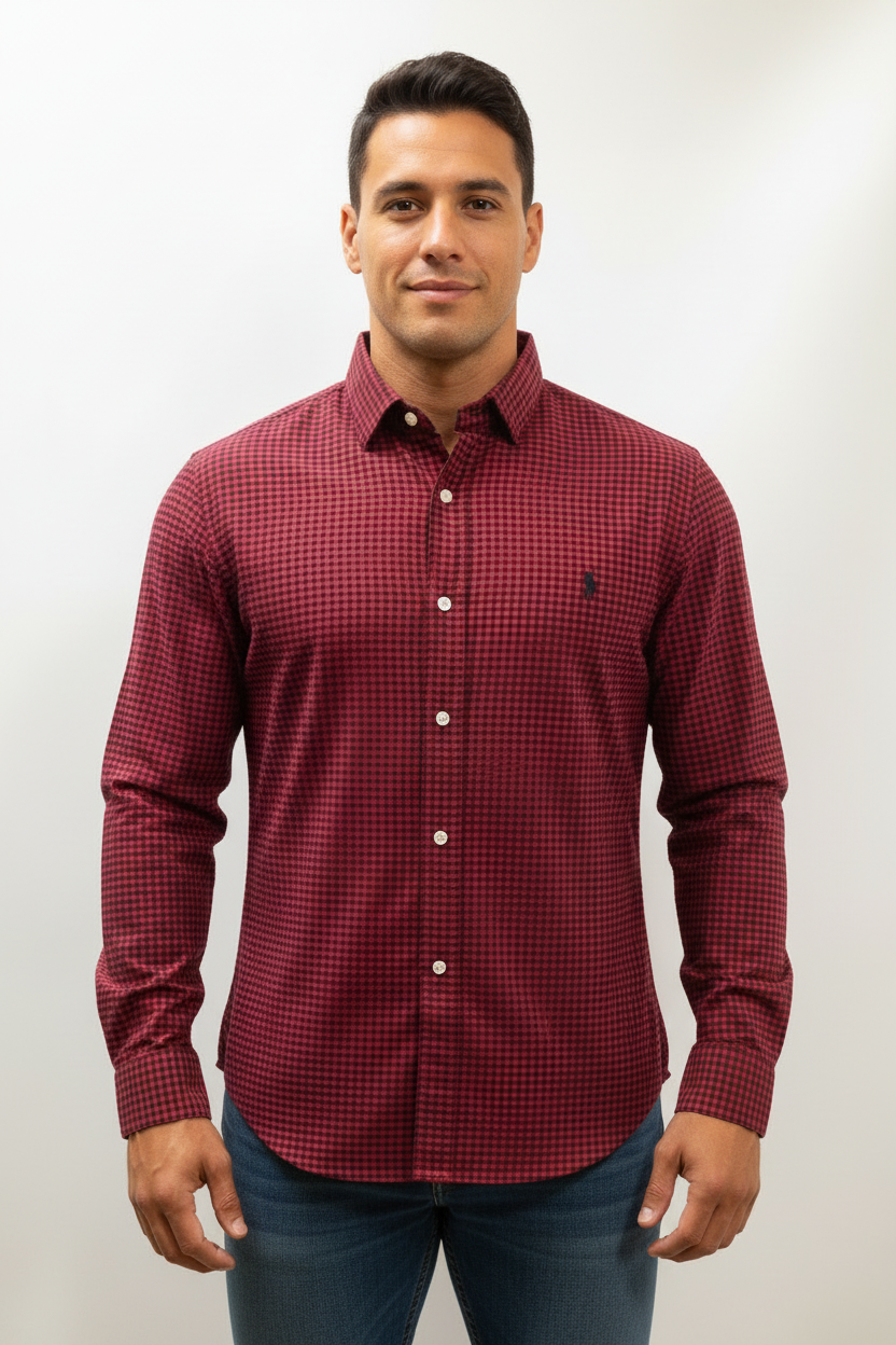 Camisa de botones Polo Ralph Lauren 🏇🏼 de cuadros gingham rojo y negro Talla XL Entalle Regular