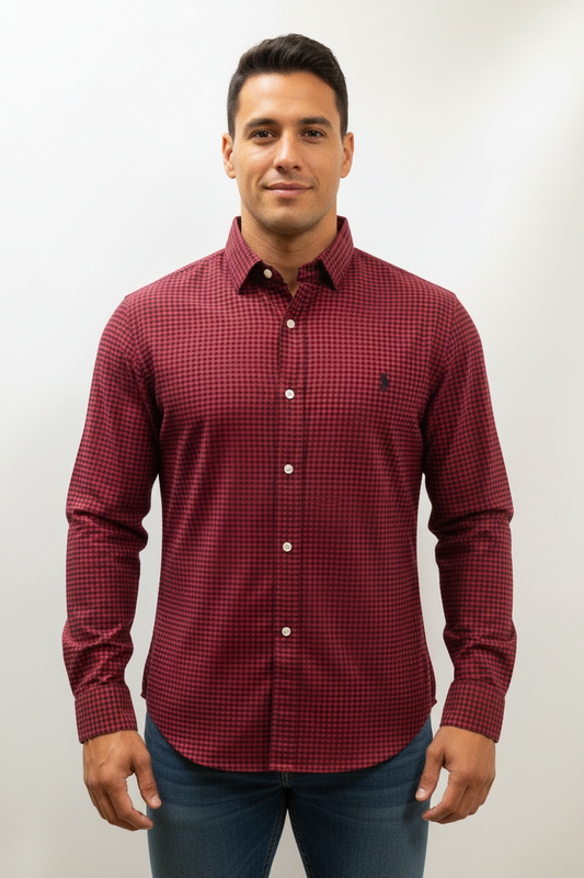 Camisa de botones Polo Ralph Lauren 🏇🏼 de cuadros gingham rojo y negro Talla XL Entalle Regular