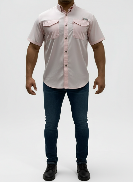 Camisa Columbia 🔹Modelo Superhead color rosado claro con Omni Shade Manga corta Talla XXL