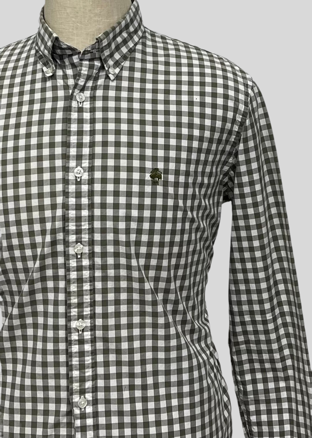 Camisa Brooks Brothers 🐑 con patron de cuadros gingham en verde oliva y blanco Talla L Entalle Regular (ver descripción)